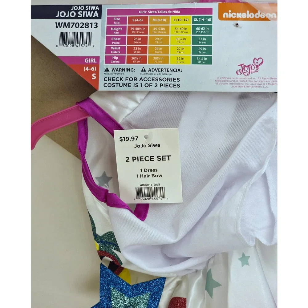 JoJo Siwa Costume Girls S 4–6 Dress & Bow Halloween Pretend Play Nickelodeon NEW